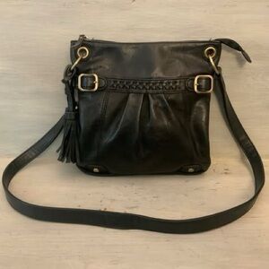 Love One Love All Faux Black Leather Crossbody Shoulder Bag Purse Good Condition